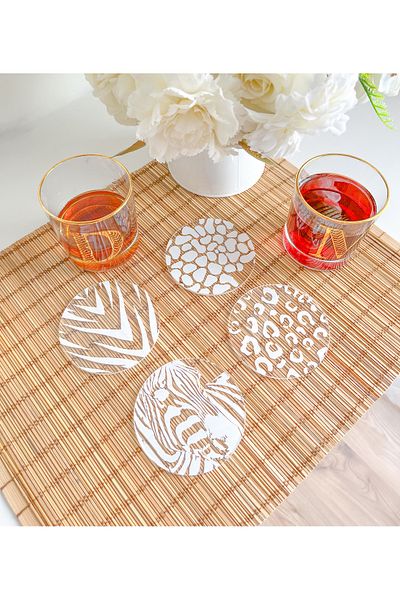 arslart Clear Coasters with Zebra and Leopard Print - Elegant Design