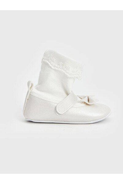 LC Waikiki Steps Ecru Bow Detailed Baby Girl's Pre-Walking Shoes