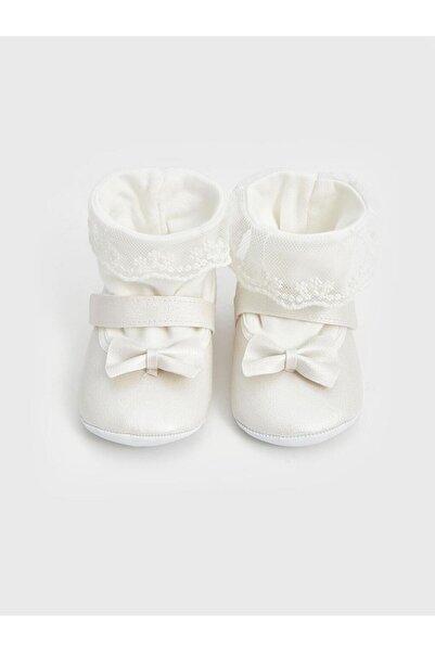 LC Waikiki Steps Ecru Bow Detailed Baby Girl's Pre-Walking Shoes