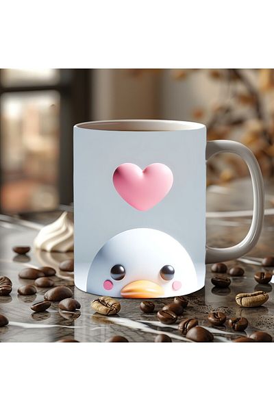 Evion Cute Animals with Hearts 3D Porcelain Mug Mug - Gift Mug - Printed Mug