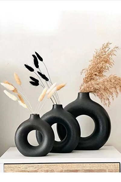 Rapithwin Set de trei vaze inel, vaza minimalistă pentru gogoși cu inel negru