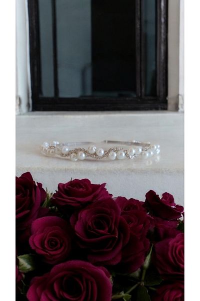 Eva Flore Crystal Stone and Pearl Bridal Crown - Pearl Crown - Maternity Crown - Engagement Crown