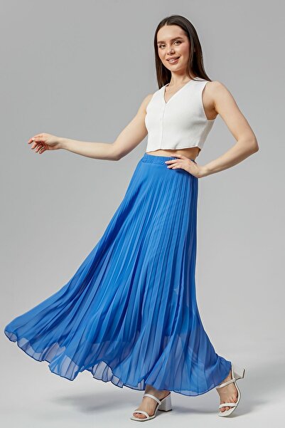 sehatex Fusta din șifon plisată căptușită cu talie elastică cu model Qys