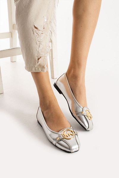 TubiBella Buckle Patterned Shiny Gray Ballerina Shoes