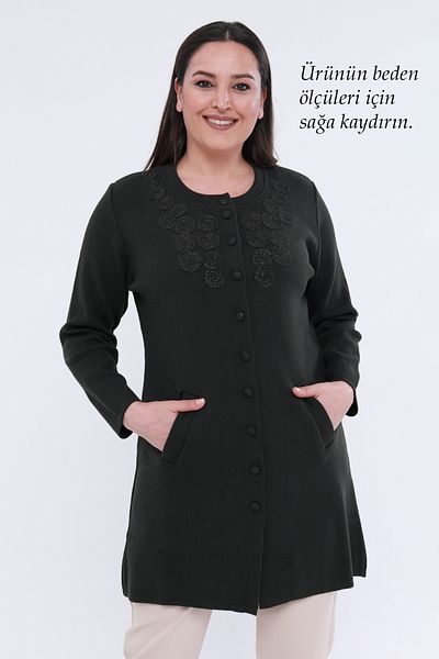 Laden Women's Kordone Embroidered Mother Thick Long Cardigan Jacket with Kordone