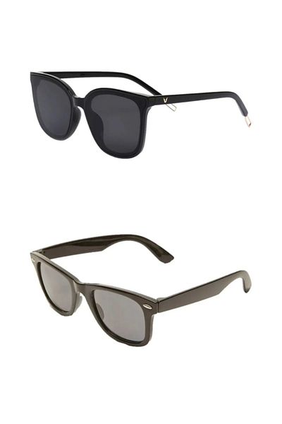 Nilu Moda Set of 2: Thick Framed Gold Detail & Classic Black Sunglasses