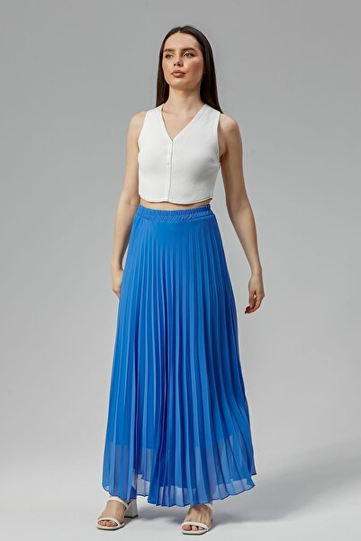 sehatex Fusta din șifon plisată căptușită cu talie elastică cu model Qys