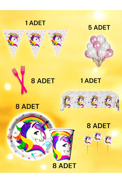 VibeHome Unicorn Themed L Package for 8 - Birthday Parties and Fun Events