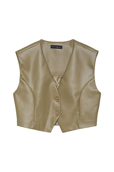 Lady Beezy Boutıque Kadın İçi Süet Suni Deri Pantolon veYelek Haki Renk Deri İkili Takım