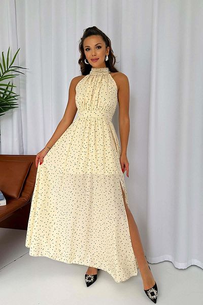 Mine Tan Butik Γυναικείο φόρεμα Halter Neck Polka Dot