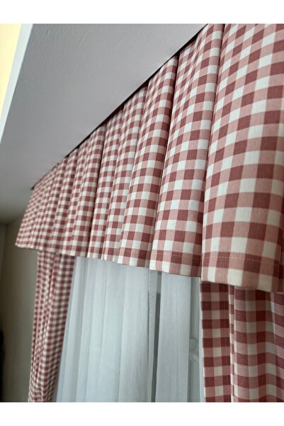 GLOMAR Μοντέρνα κουρτίνα κουζίνας - 1/3 ξηρό τριαντάφυλλο, πολύχρωμη κορνίζα, κοντό σκηνικό