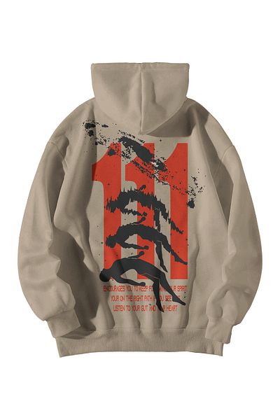 Scrovtie Γυναικεία Ανδρική Κρέμα Manifest 111 Intuition Printed Oversize Hooded Kangaroo Pocket Hoodie