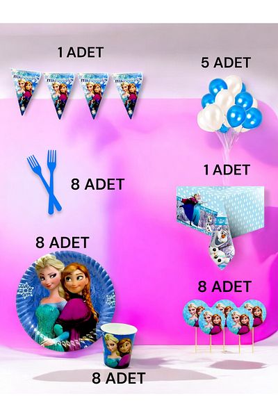 VibeHome Frozen Themed L Pack for 8 - Birthday Party and Fun Events