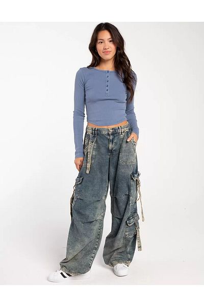 september island Jeans Blue Jewelled Classic Fringed Cargo Pants