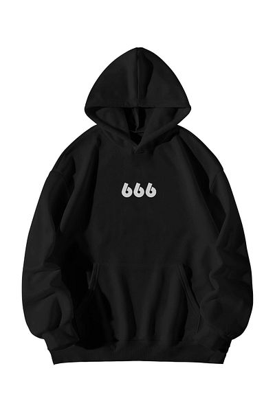 Scrovtie Women's Men's Black Manifest 666 Reflect Printed Oversize Hooded Kangaroo Pocket Hoodie