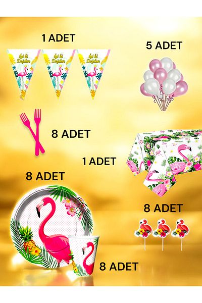 VibeHome Flamingo Themed L Pack for 8 - Birthday Party and Fun Events