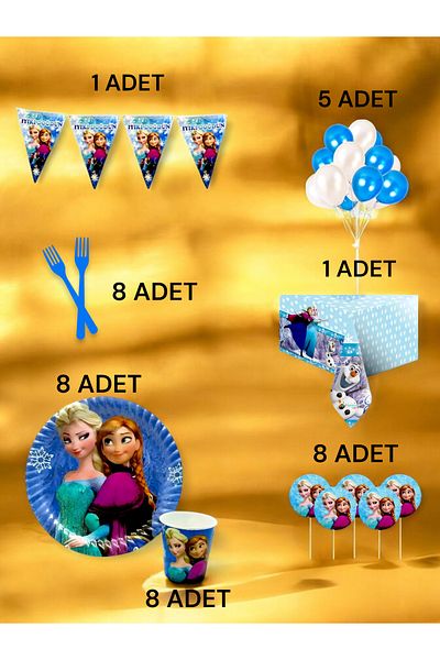 VibeHome Frozen Themed L Pack for 8 - Birthday Party and Fun Events