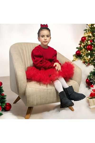 Kids Girl's Pomponed Sweater, Skirt Suits and Buckle