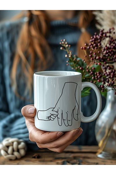 Evion Father and Child Hand - Father and Baby Hand Porcelain Mug - Gift Mug - Printed Mug