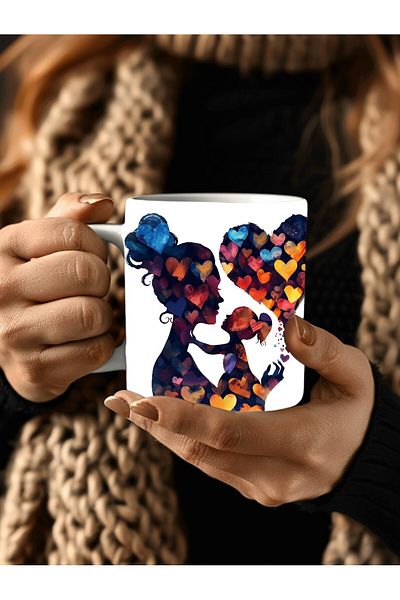 Evion Porcelain Mug in Mother and Baby Design - Gift Mug - Printed Mug