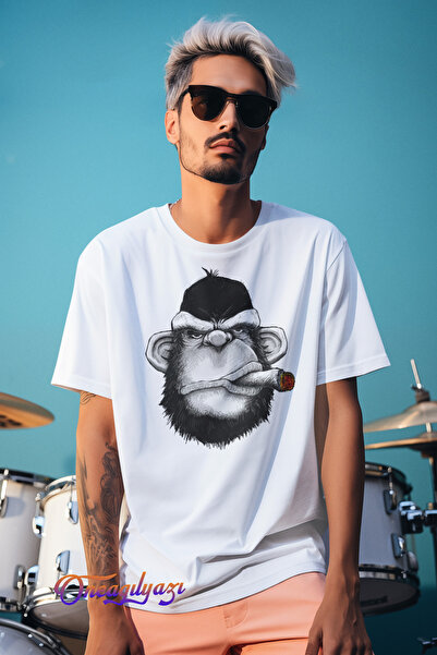 oneagılyazı تي شيرت كبير الحجم بطبعة قرد