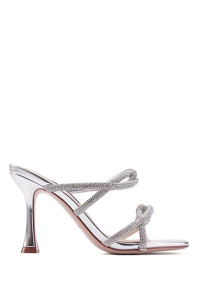 Nine West MANA 3PR Silberfarbene Sandalen mit Absatz für Damen