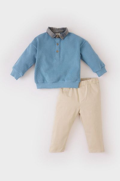 DeFacto 2-teiliges Set für Babys, Jungen, Hemd, Kragen, Sweatshirt, elastische Taille, unten E0321A525SP