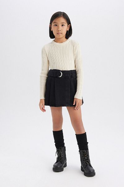 DeFacto Girls' Belted Jean Shorts Skirt D7680A825Sp