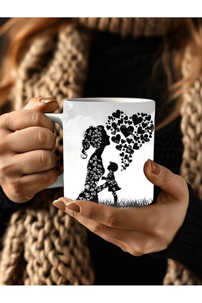 Evion Porcelain Mug in Mother and Baby Design - Gift Mug - Printed Mug
