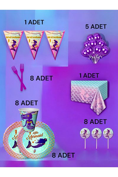 VibeHome Mermaid Themed L Pack for 8 - Birthday Party and Fun Events