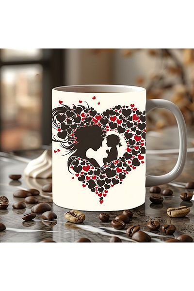 Evion Porcelain Mug in Mother and Baby Design - Gift Mug - Printed Mug
