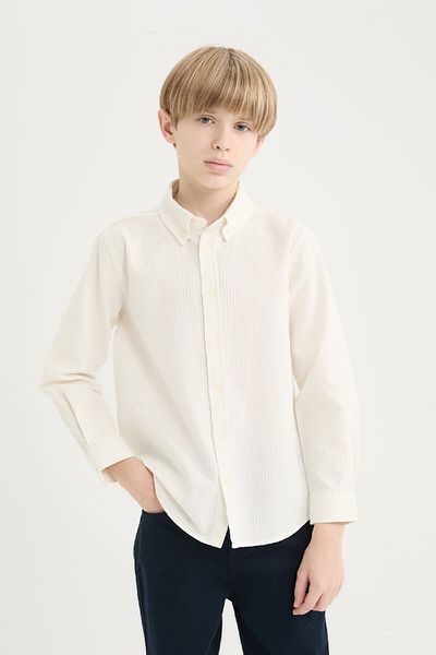 DeFacto Chlapecká košile s dlouhým rukávem s texturou Polo Neck