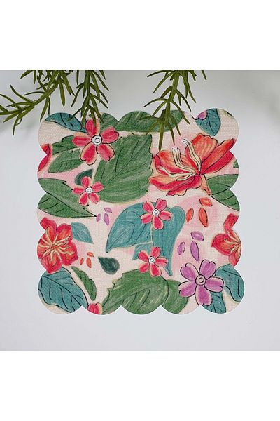 decofav Watercolor Botanical Flowers and Leaf Pattern Laser Cut Fabric Cocktail Napkin 1 Piece