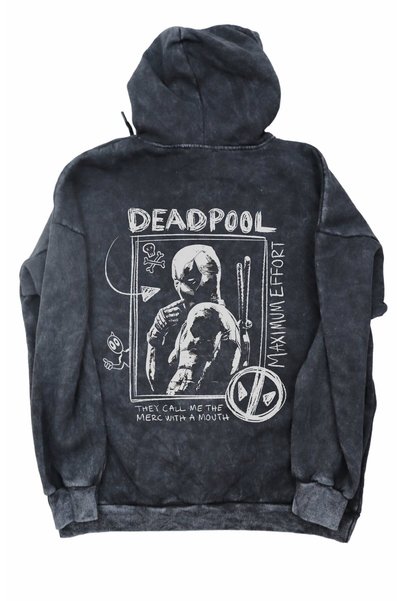 Fuddy Moda Unisex Deadpool Funny Sırt Baskılı Kapüşonlu Yıkamalı Sweatshirt, Oversize Deadpool Baskılı Hoodie