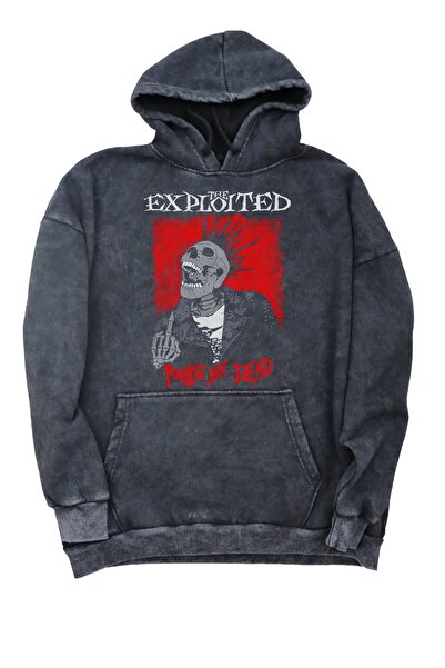 Fuddy Moda Hanorac unisex The Exploited cu glugă, lavabil, hanorac retro cu imprimeu oversize pentru trupa rock