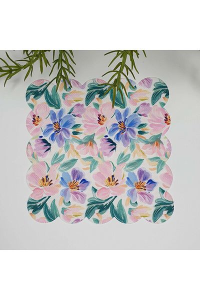 decofav Lilac Pink Floral Print Laser Cut Cocktail Napkin - 1 Piece