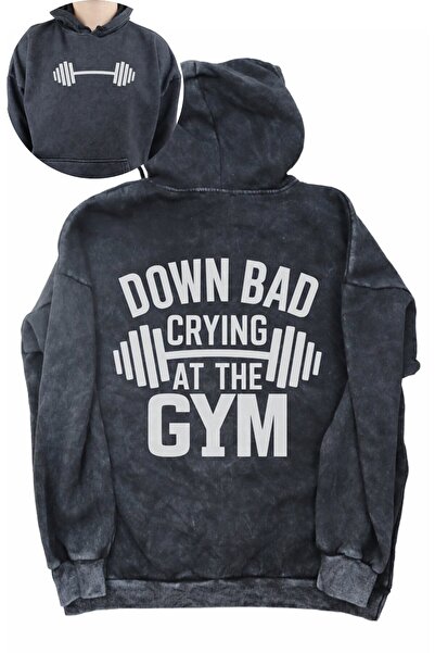 Fuddy Moda سويت شيرت بغطاء للرأس مطبوع عليه ظهر الدمبل للجنسين مقاس كبير للجن...