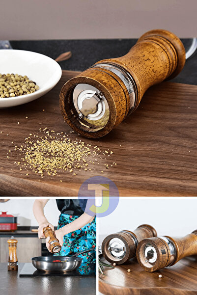 Technojet 2 Adet Doğal Ahşap Karabiber Tuz Kahve Baharat Öğütücü Ahşap Değirmen Tuzluk Biberlik