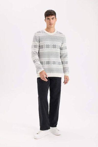 DeFacto Standard Fit Christmas Themed Crew Neck Knitwear Sweater D6839Ax24Wn