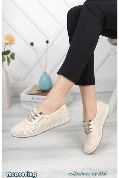 MCASERING Women's Mother's Flats Shoes Cream Perforated