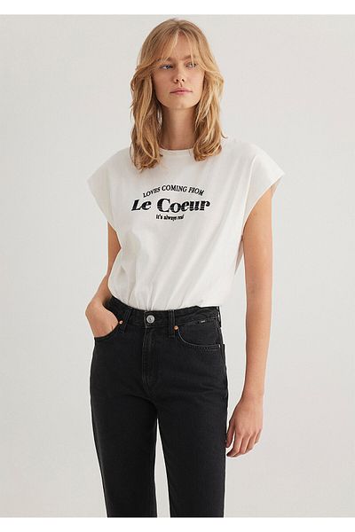 Mavi Bedrucktes weißes T-Shirt mit normaler Passform 1612895 -70057