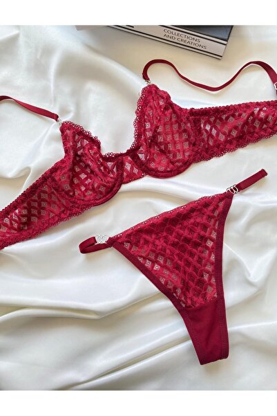 Shy Lola Lingerie Sevgililer Günü Hediyesi Kırmızı Kadın Nude Dantelli Bralet...