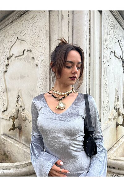 Butik Kadın Kadife Şık Yılbaşı Elbisesi Dar Kesim