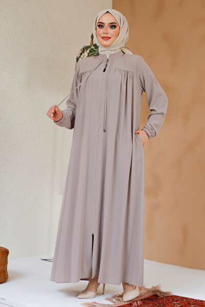 Neva Style Beige Hijab Ferace - Zippered, Model 45290Beige