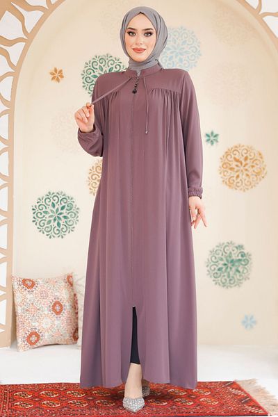 Neva Style Dusty Rose Zippered Hijab Ferace - 45290Gk