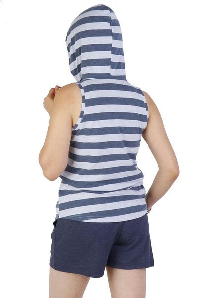 Nicoletta Women's Shorts Pajama Set Wide Strap Hooded Pocket Cotton Lycra Blue
