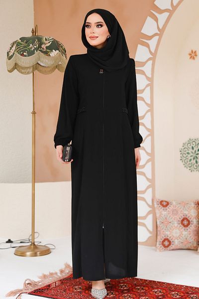 Neva Style Hijab negru cu pliuri Ferace 45289S