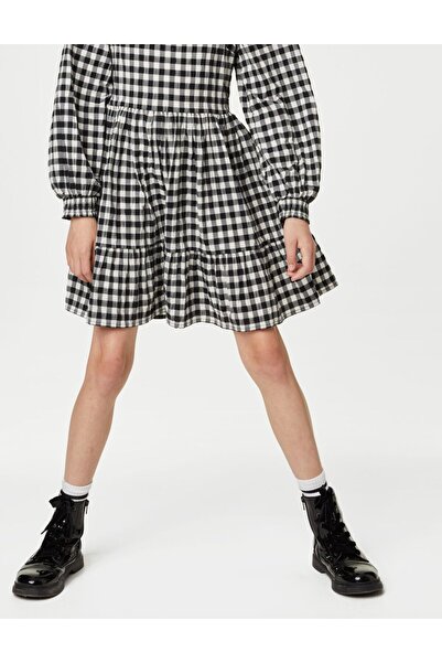 Marks & Spencer Ekose Desenli Uzun Kollu Mini Elbise (6-16 YAŞ)