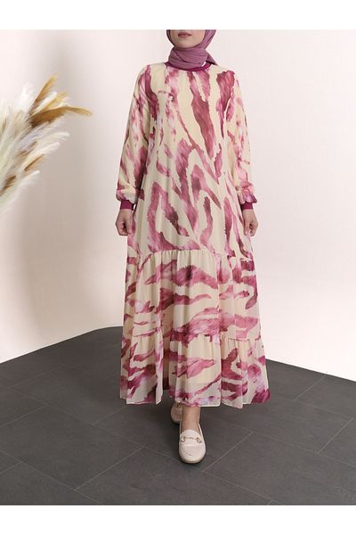 Modamorfo Gemusterter, gestufter Rock und geripptes Chiffonkleid