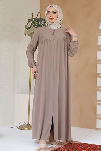 Neva Style Hijab cu fermoar bej închis Ferace - 45285KBEJ